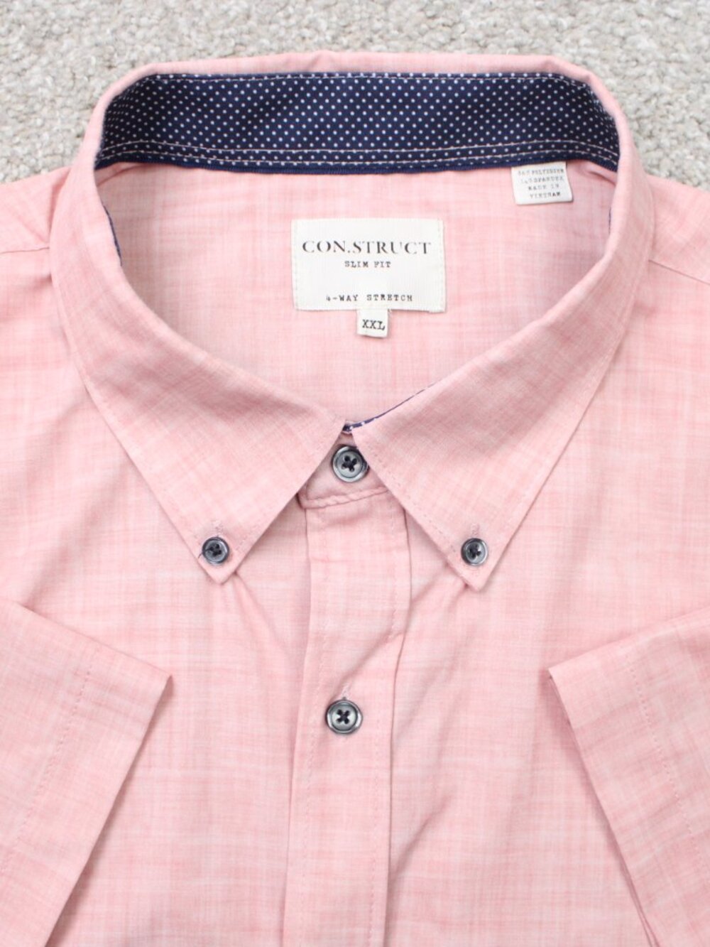 Construct Shirt Men 2XL XXL Pink Slim Fit 4-Way Stretch Short Sleeve Button Down